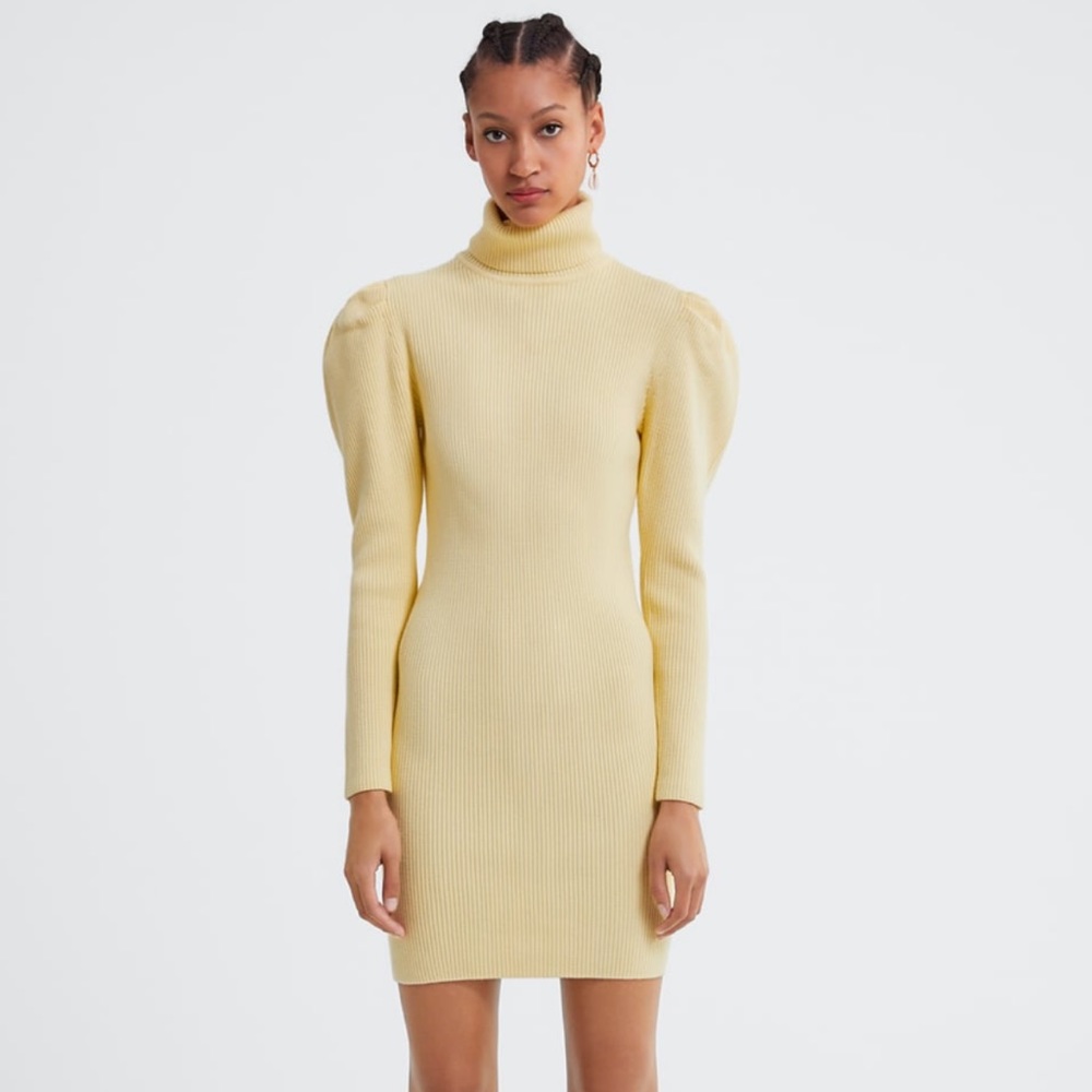 ZARA PASTEL YELLLOW TURTLENECK DRESS
